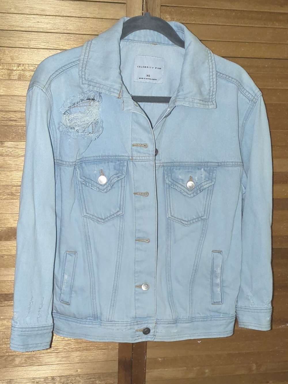 🔥FINAL🔥Celebrity Pink Light Blue Distressed Denim Jacket